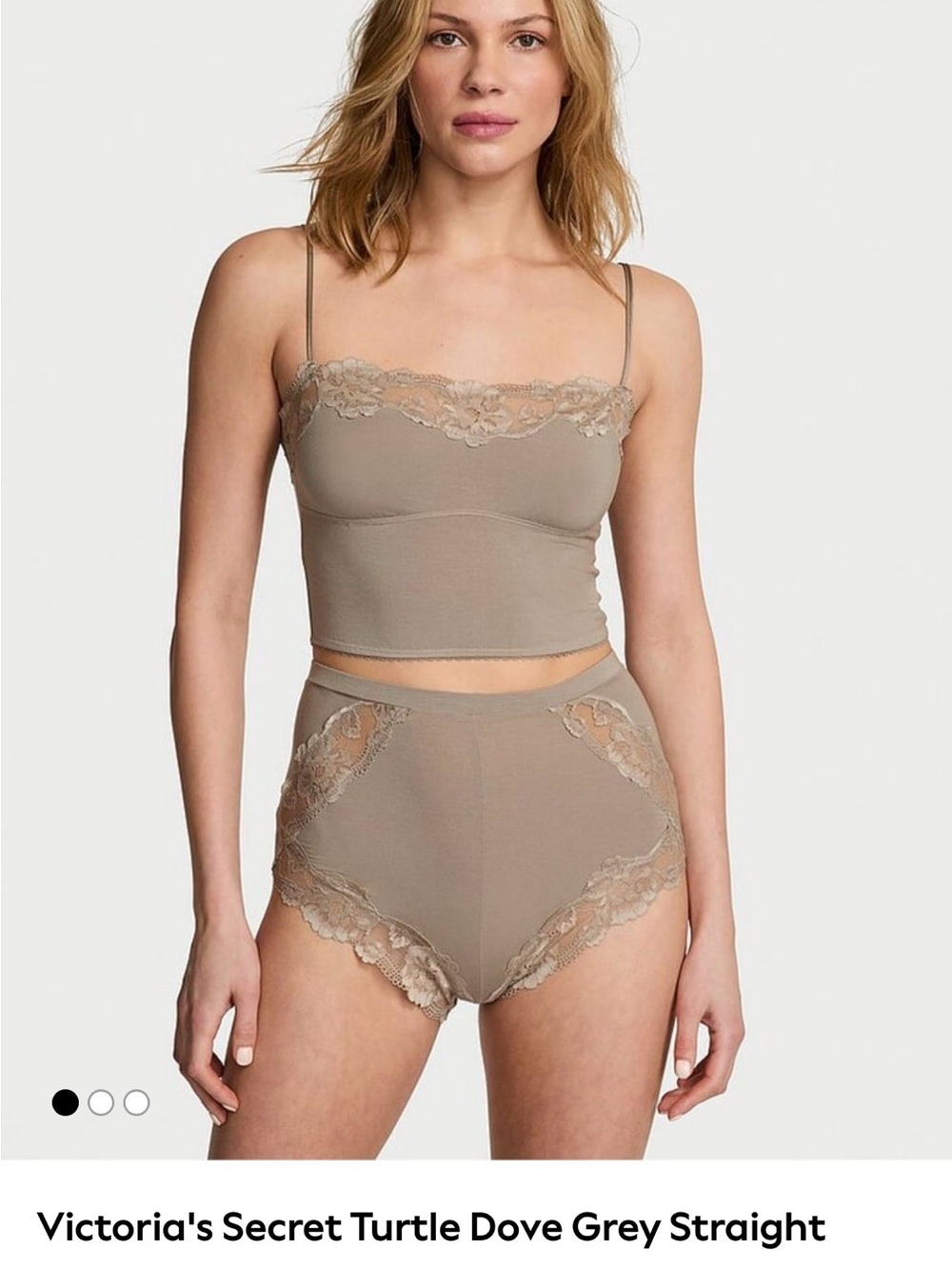 Victoria's Secret Turtle Dove Grey Lace-Trim Bandeau Camisole & High-Waist Brief